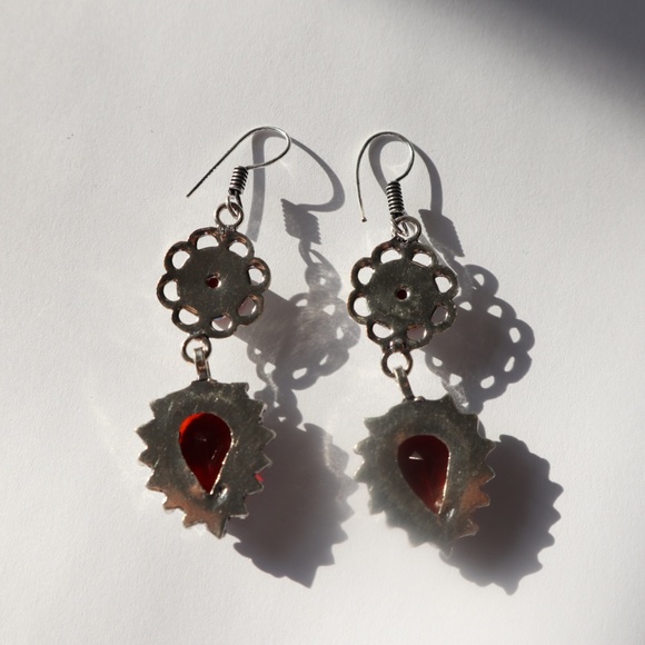 New Garnet & .925 Silver Long Earrings Red - Picture 4 of 4